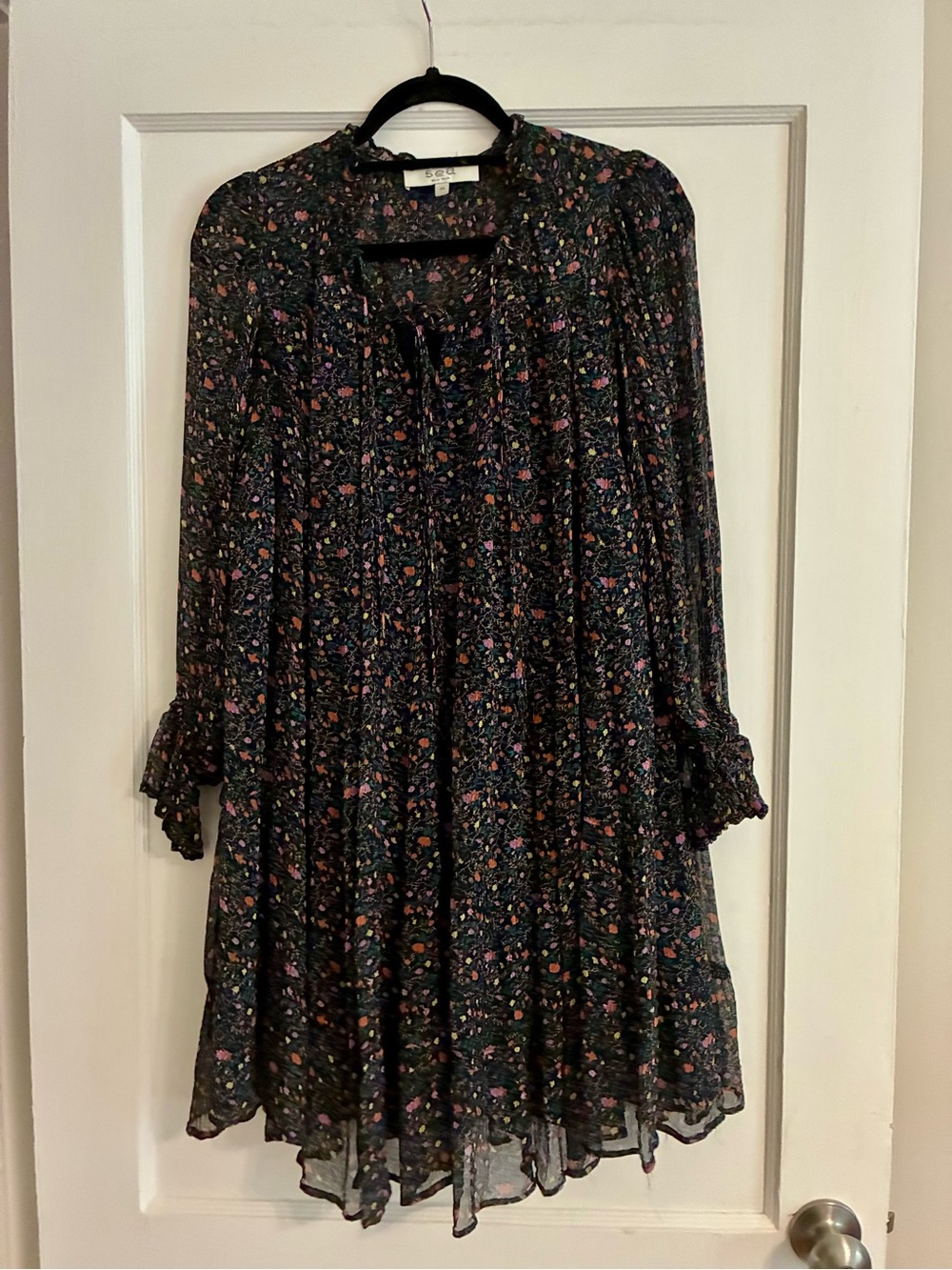 SEA NEW YORK Bennet Ditsy Floral Tunic Dress Black XS Pre-Owned